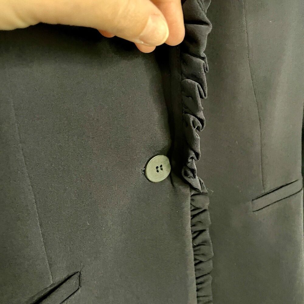 NWOT MNG Suit Mango Size XS Blazer Jacket - Navy Ruffles Long Sleeve Classic - Picture 3 of 9